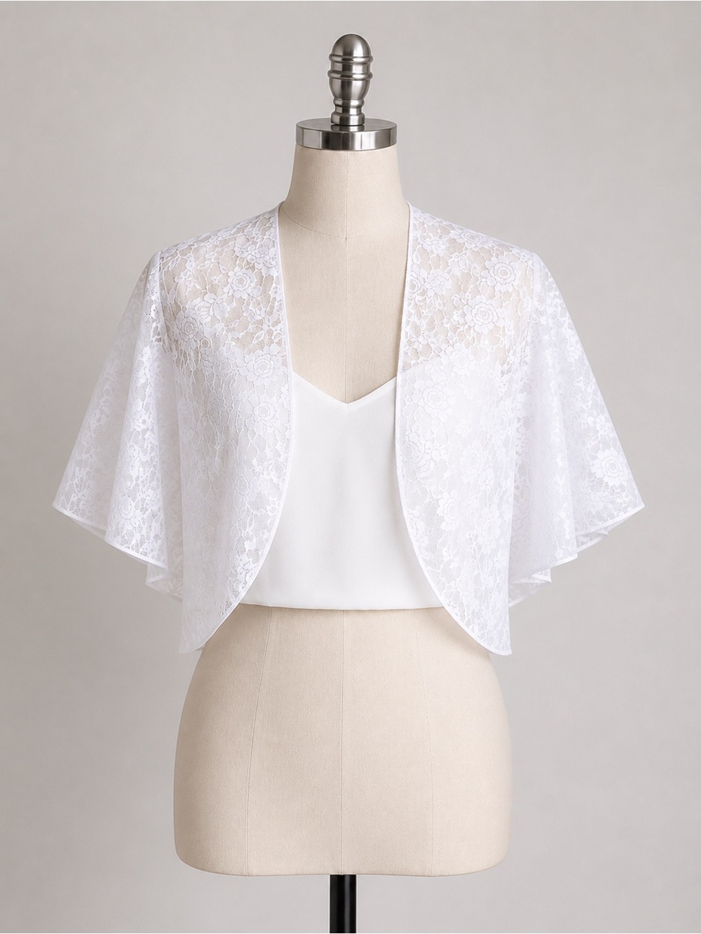 Elegant White Lace Bolero Shrug – Lightweight Sheer Floral Cover-Up - Picture 2 of 6